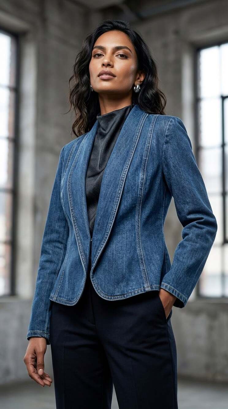 Vintage 1970s Denim Blazer Size 7 Blue Jacket Shawl Collar